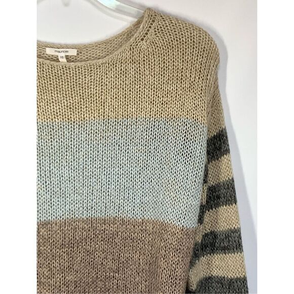 -3. Maurices Women's Acrylic Striped Long Sleeve Sweater Gold Gray Black Small N - Picture 5 of 8